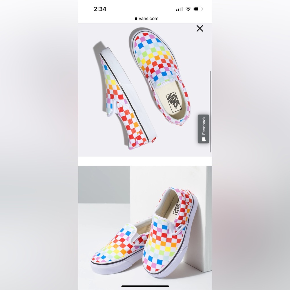 Vans rainbow checkerboard slip on shoe, kids, size 6 men/7.5 woman
